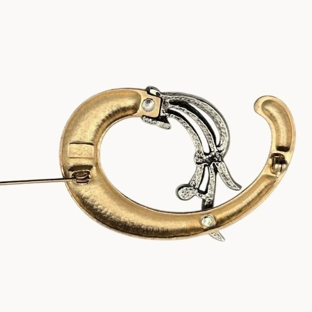 Lady Remington Brooch Vintage Gold Silver Tone Marcasite Style‎ Abstract Swirl